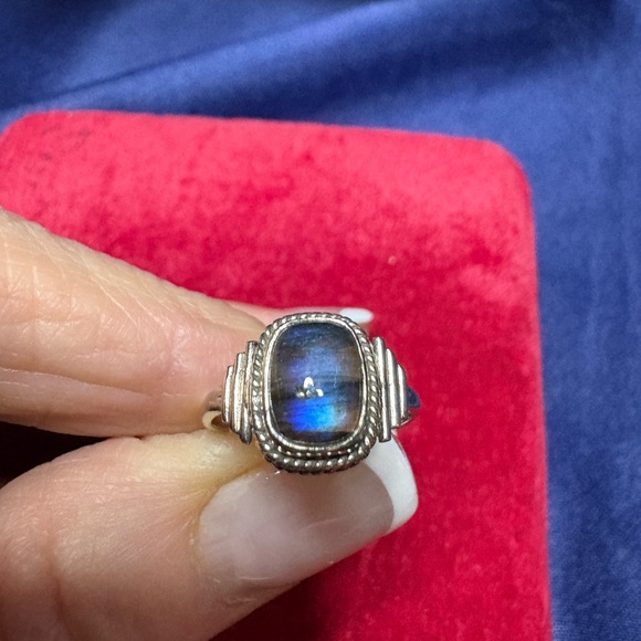 Ring 925 Sterling Silver Blue Labradorite Dainty Vintage Inspired Setting - Picture 2 of 6